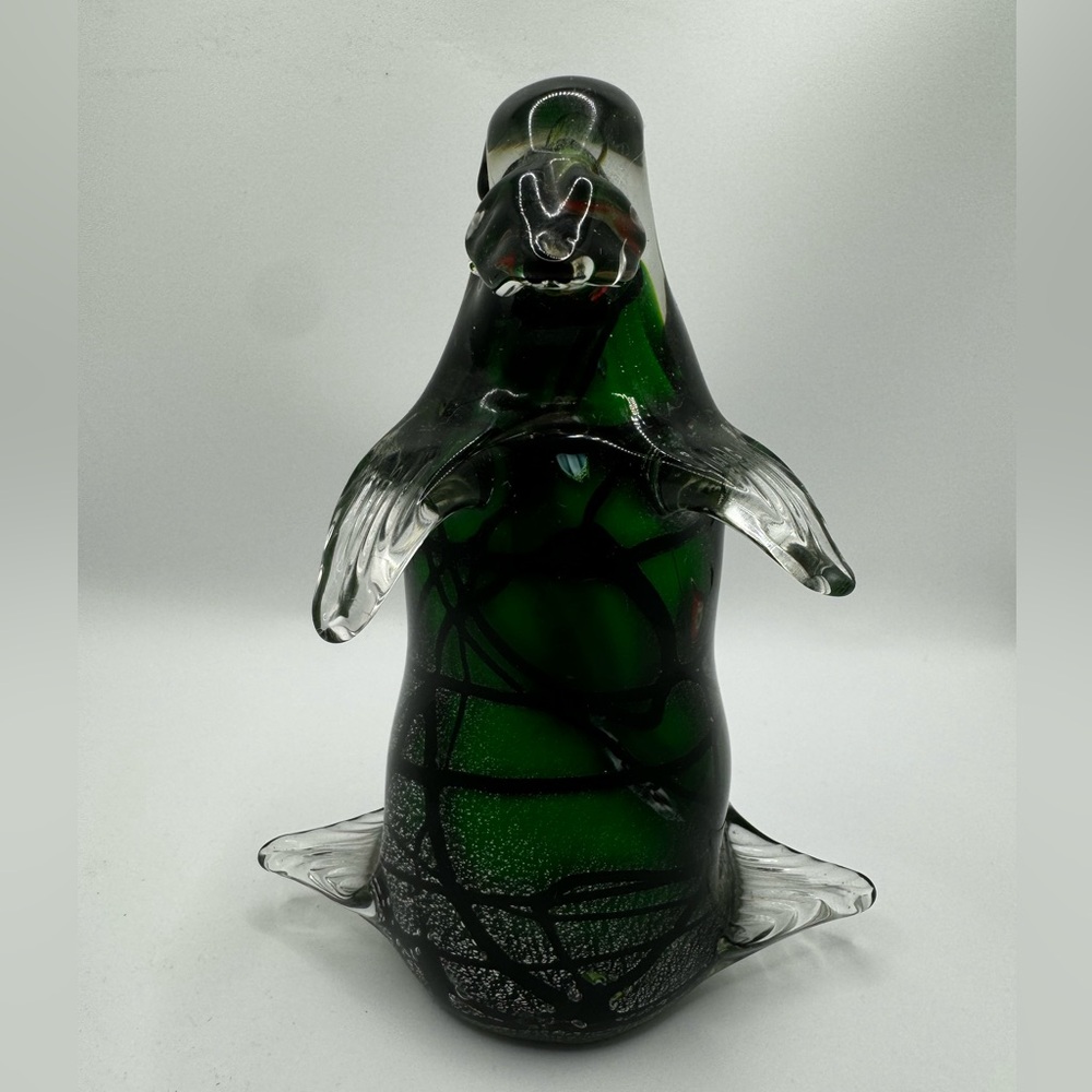 Art Glass Walrus/Seal/Sea Lion Green Black And Millefiori